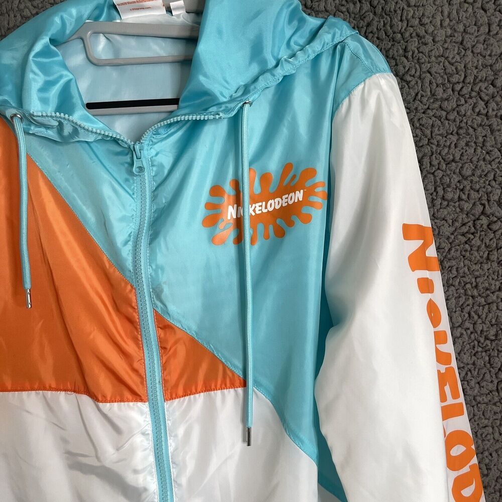Nickelodeon Jacket Men’s Size Medium Blue White Windbreaker 90s Cartoons Fullzip - Picture 4 of 14